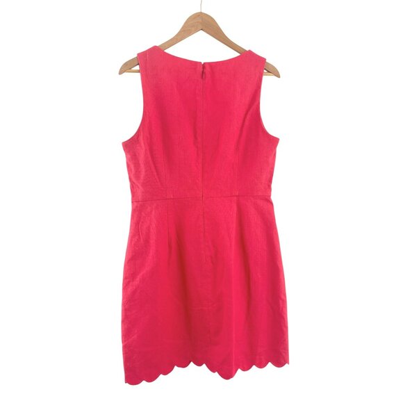 J. Crew Pink Basketweave‎ Scalloped Hem Sheath Dress Size 12 Cotton Summer Party - Picture 5 of 9